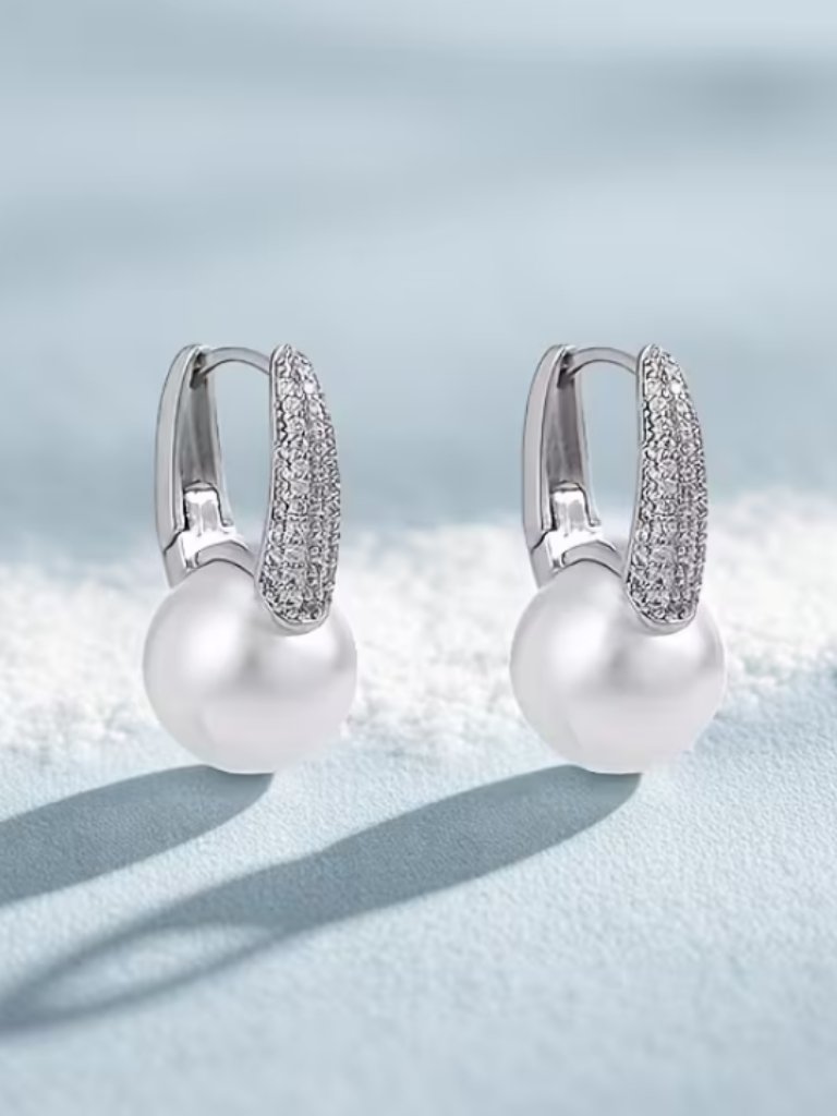 14k White Gold Womens 2ct Diamond Hanging Drop Pearl Earrings 14k Silver Jewelry